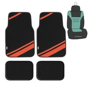 FH Group Carpet Non-Slip Orange Car Floor Mats, Universal Fit 4pc Full Set with Air Freshener