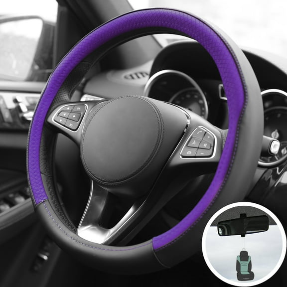 FH Group Chic Microfiber Leather Steering Wheel Cover Fits 14.5" - 15.5" w/ Gift