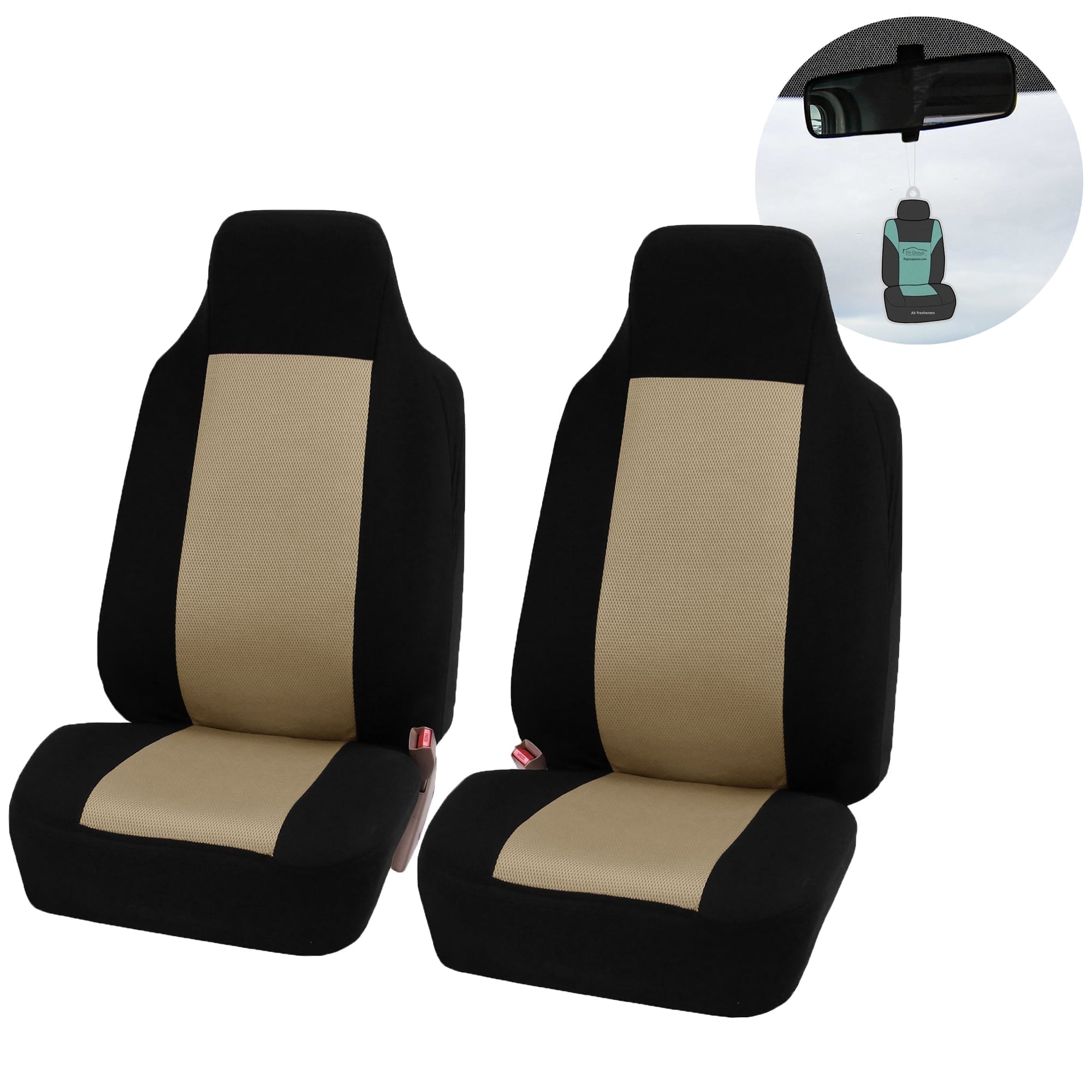 FH Group Classic Cloth Car Seat Cover, Universal Beige Front Set Seat Cover with Air Freshener