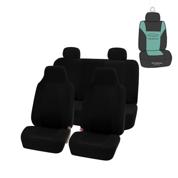 FH Group Classic Cloth Car Seat Cover, Universal Black Full Set Seat Cover with Air Freshener