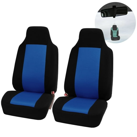 FH Group Classic Cloth Car Seat Cover, Universal Blue Front Set Seat Cover with Air Freshener