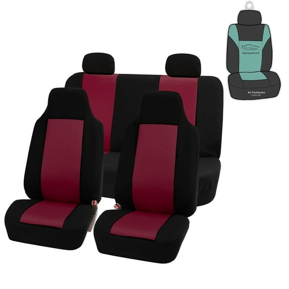 FH Group Classic Cloth Car Seat Cover, Universal Burgundy Full Set Seat Cover with Air Freshener