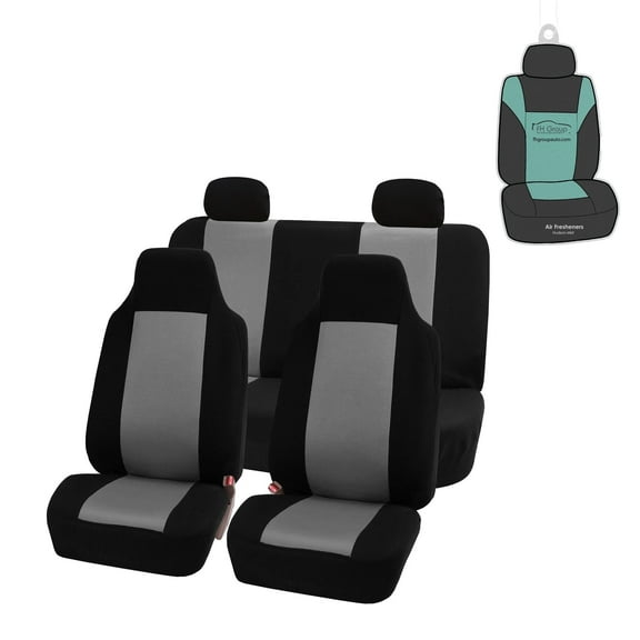 FH Group Classic Cloth Car Seat Cover, Universal Gray Full Set Seat Cover with Air Freshener