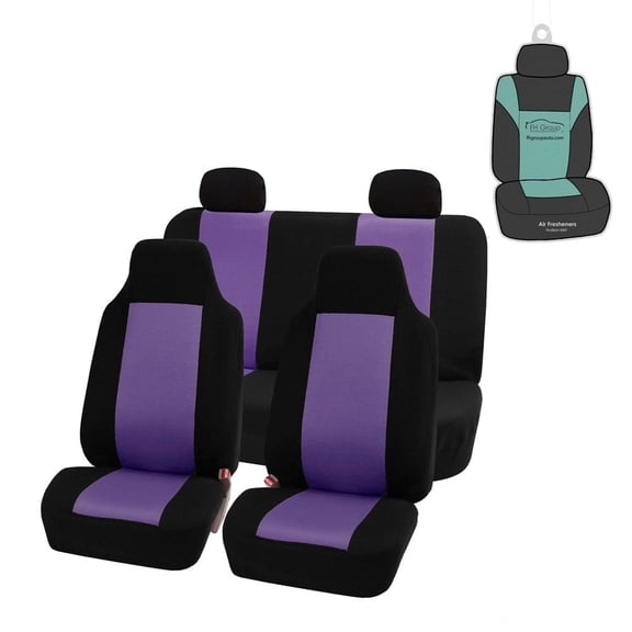 FH Group Classic Cloth Car Seat Cover, Universal Purple Full Set Seat Cover with Air Freshener