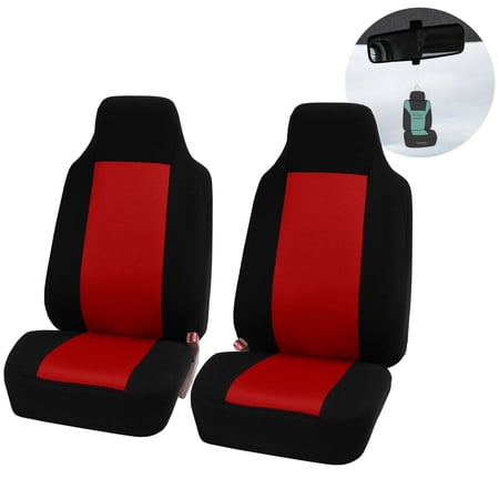 FH Group Classic Cloth Car Seat Cover, Universal Red Front Set Seat Cover with Air Freshener