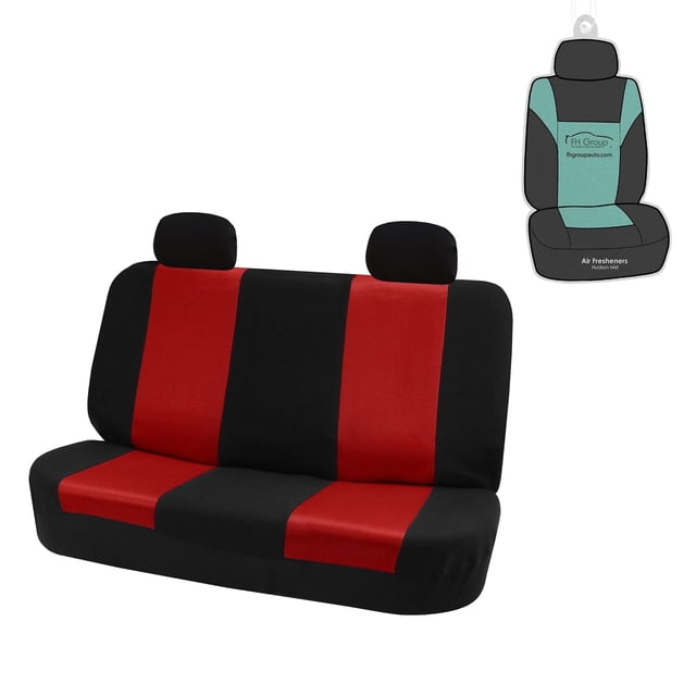 FH Group Classic Cloth Car Seat Cover, Universal Red Rear Set Seat Covers with Air Freshener