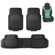 FH Group Climaproof Rubber Black Car Floor Mats, Universal Fit 3pc Full Set with Air Freshener