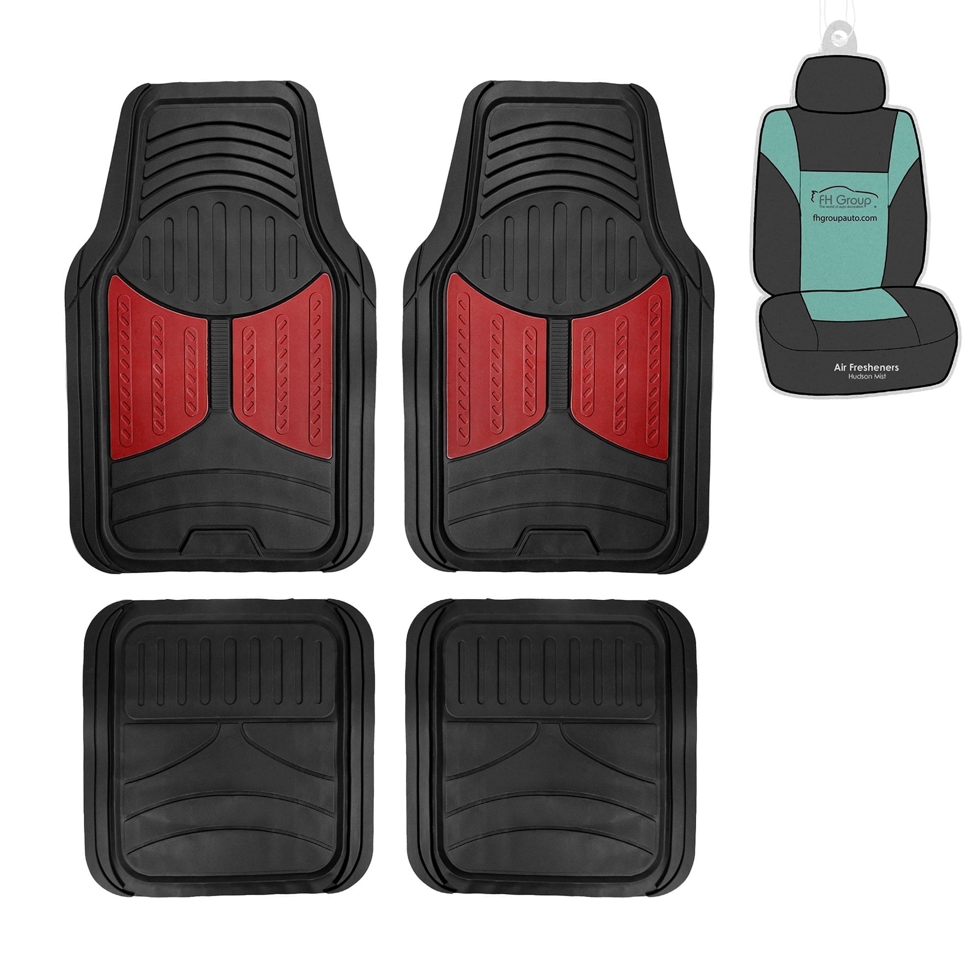 FH Group Climaproof Rubber Burgundy Car Floor Mats, Universal Fit 4pc Full Set with Air Freshener