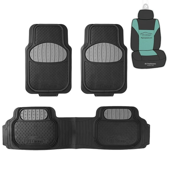 FH Group Climaproof Rubber Gray Car Floor Mats, Universal Fit 3pc Full Set with Air Freshener