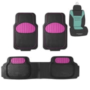 FH Group Climaproof Rubber Pink Car Floor Mats, Universal Fit 3pc Full Set with Air Freshener