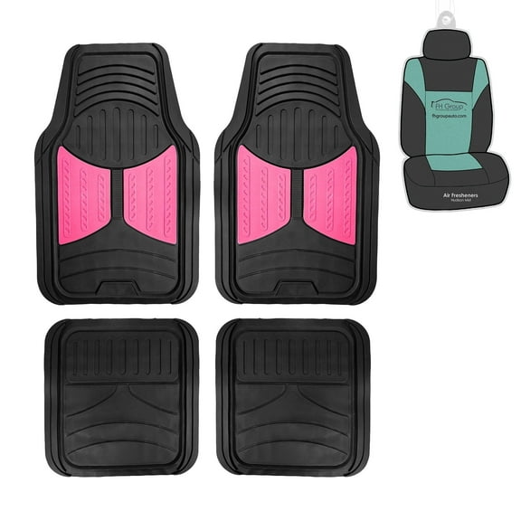 FH Group Climaproof Rubber Pink Car Floor Mats, Universal Fit 4pc Full Set with Air Freshener