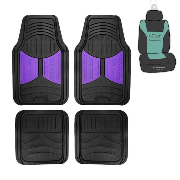 FH Group Climaproof Rubber Purple Car Floor Mats, Universal Fit 4pc Full Set with Air Freshener