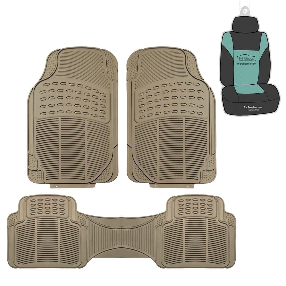 FH Group Climaproof Vinyl Beige Car Floor Mats, Universal Fit 3pc Full Set with Air Freshener