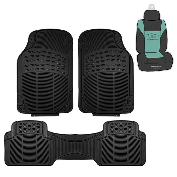 FH Group Climaproof Vinyl Black Car Floor Mats, Universal Fit 3pc Full Set with Air Freshener