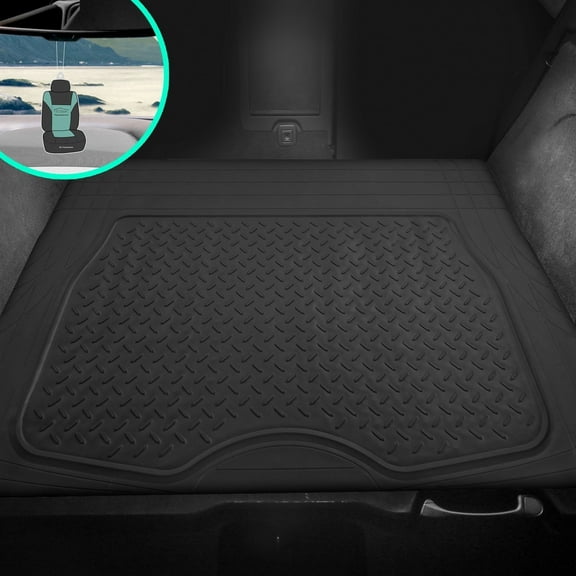 FH Group Climaproof Vinyl Black Trunk Car Floor Mats, Universal Fit 1pc with Air Freshener