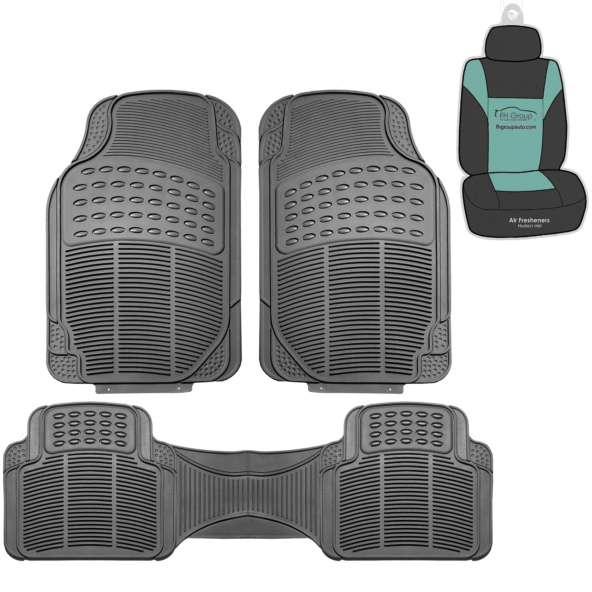 FH Group Climaproof Vinyl Gray Car Floor Mats, Universal Fit 3pc Full Set with Air Freshener