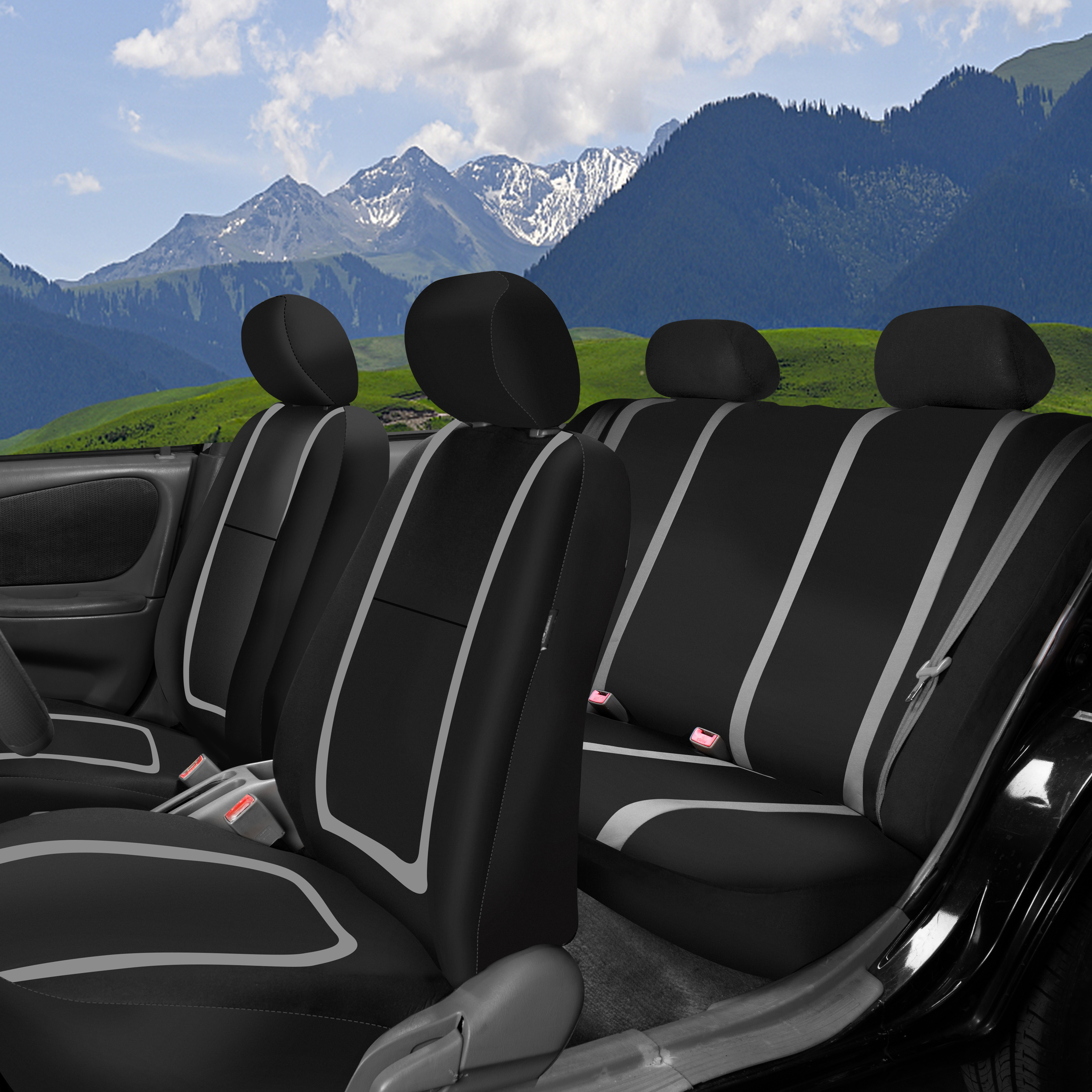 BDK Solid Black PolyPro Car Seat Covers – Universal Fit – 2 Front Buckets + Full Rear Bench