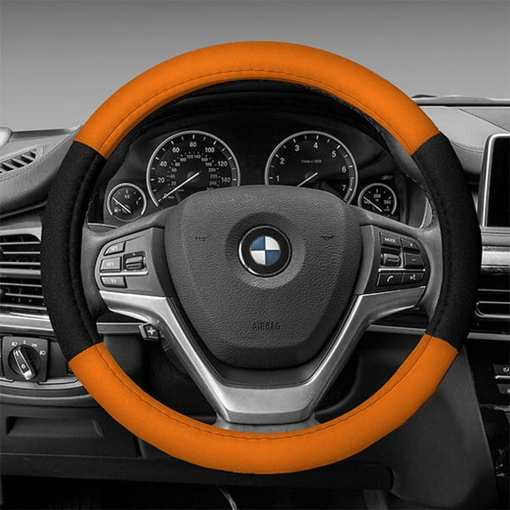 FH Group Cloth Car Steering Wheel Cover for Sedan, SUV, Van, Fits 14.5" - 15.5" - Orange/Black