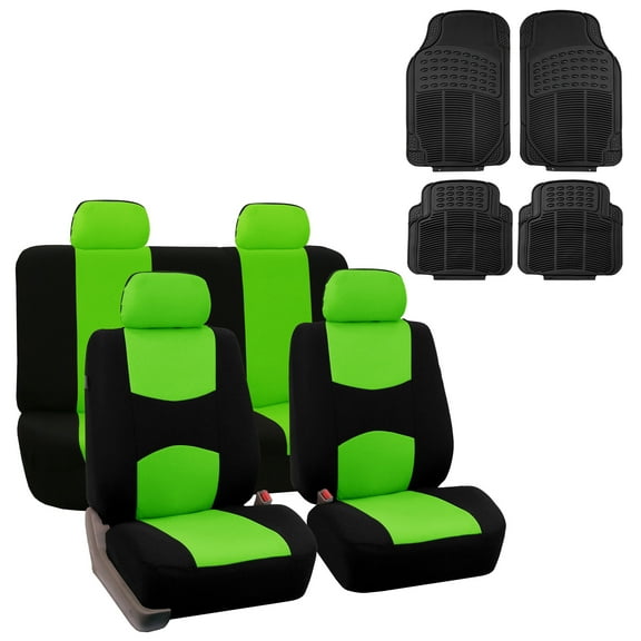 FH Group Universal Fit Cloth Car Seat Covers for SUV Truck Van, Solid Bench w/ Black Floor Mats