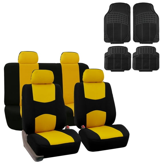 FH Group Universal Fit Cloth Car Seat Covers for SUV Truck Van, Solid Bench w/ Black Floor Mats