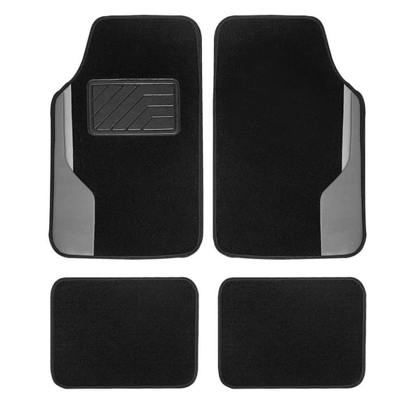FH Group Color-Block Carpet Liners Non-Slip Car Floor Mats with Faux Leather Accents - Full Set