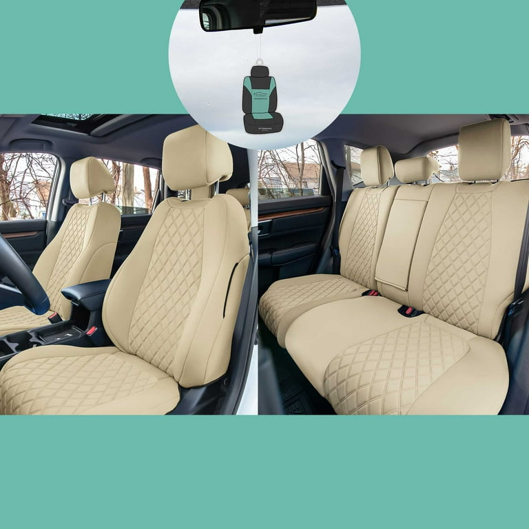 FH Group Custom Fit Neoprene Car Seat Cover for 2017 2022 Honda Cr v Beige Full Set Seat Covers with Air Freshener