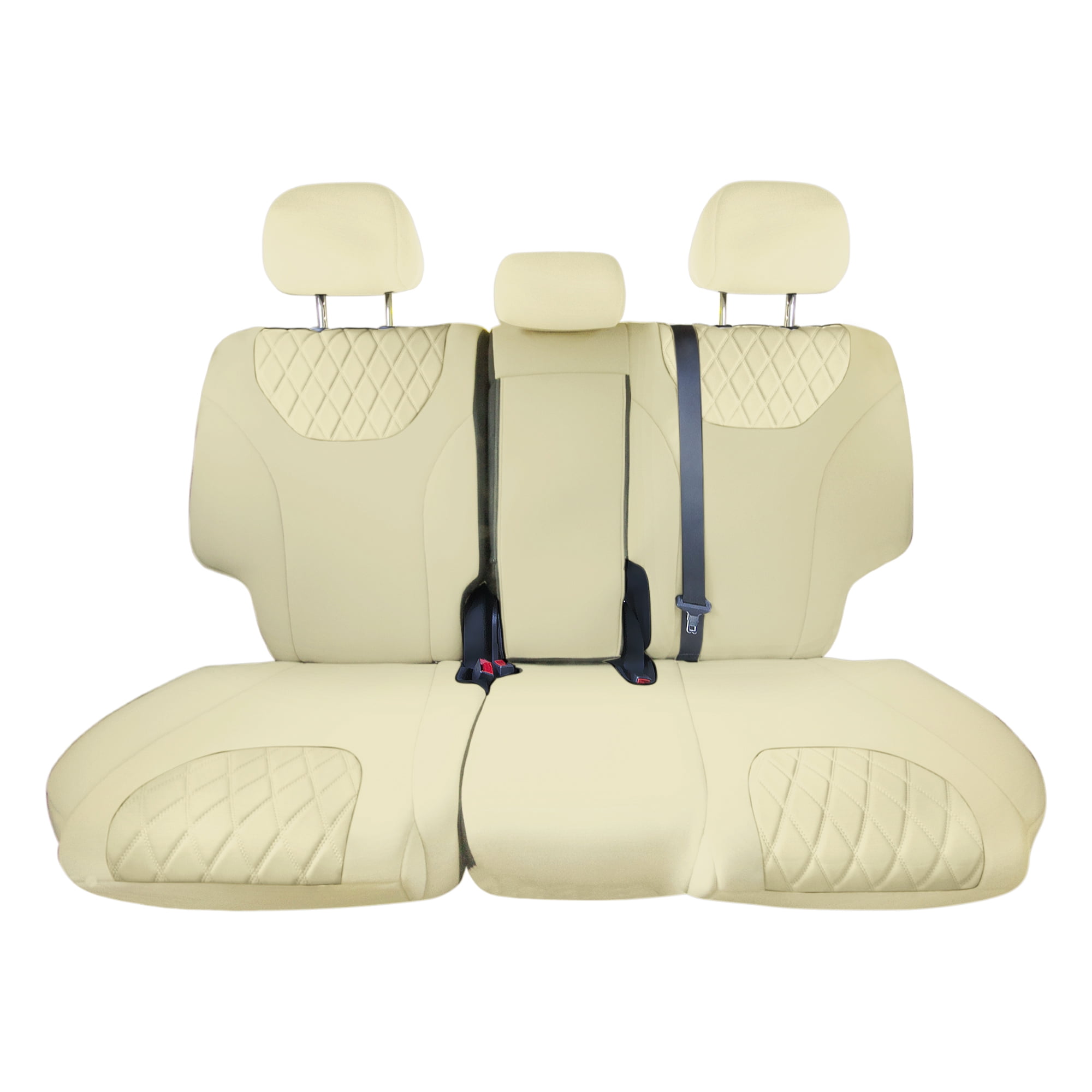 FH Group Custom Fit Neoprene Car Seat Cover for 2019 2023 Hyundai Santa Fe Rear Set Solid Beige Front Set with Air Refresher