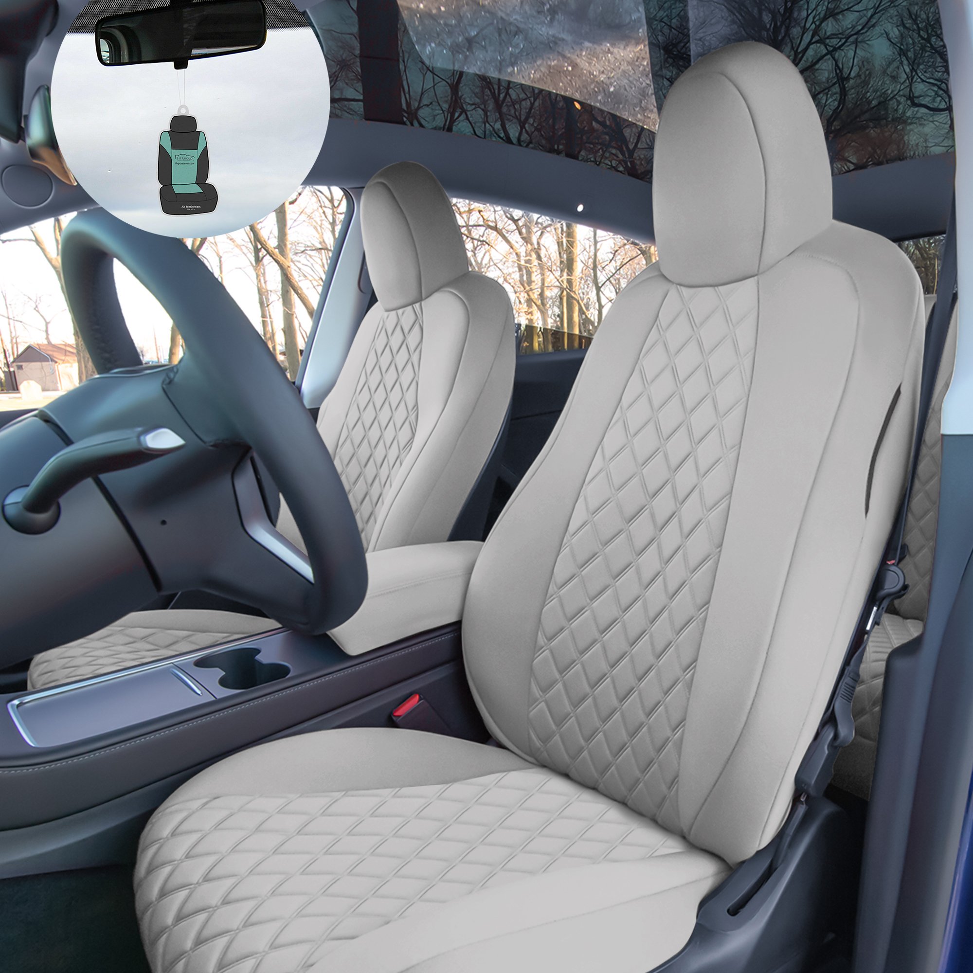FH Group Custom Fit Neoprene Car Seat Cover for 2020-2024 Tesla Model Y, Solid Gray Front Set Seat Covers with Air Freshener