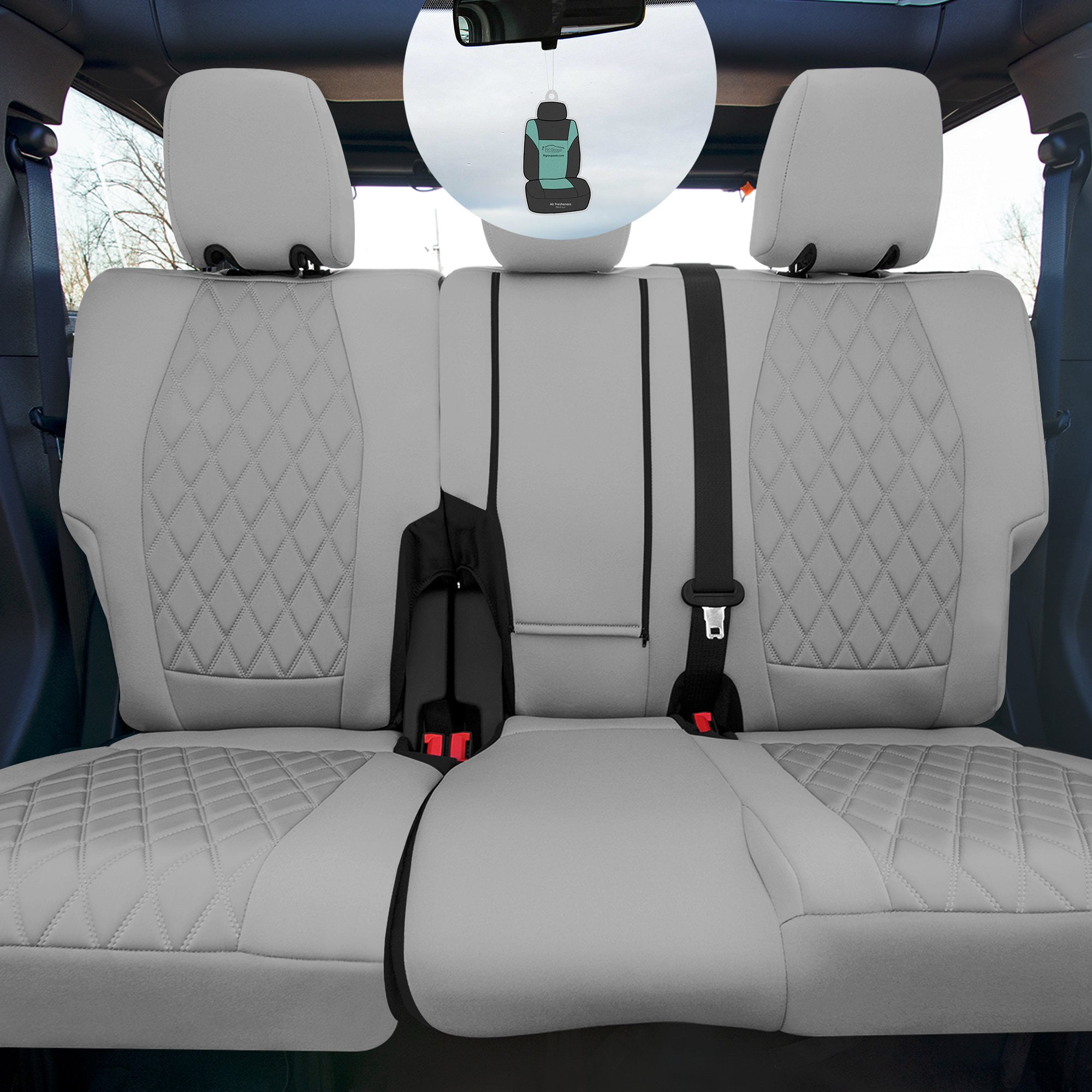 FH Group Custom Fit Neoprene Car Seat Cover for 2021-2022 Ford Bronco Suv, Solid Gray Rear Set Seat Covers with Air Freshener
