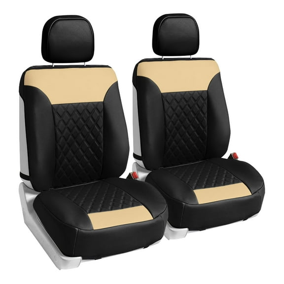 FH Group Deluxe Diamond Pattern Faux Leather Seat Cushions for Car Truck SUV Van - Beige/Black Front Seats