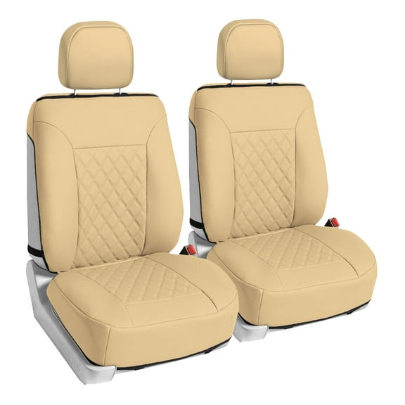 FH Group Deluxe Diamond Pattern Faux Leather Seat Cushions for Car Truck SUV Van - Beige Front Seats