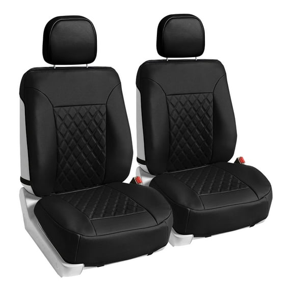 FH Group Deluxe Diamond Pattern Faux Leather Seat Cushions for Car Truck SUV Van - Black Front Seats