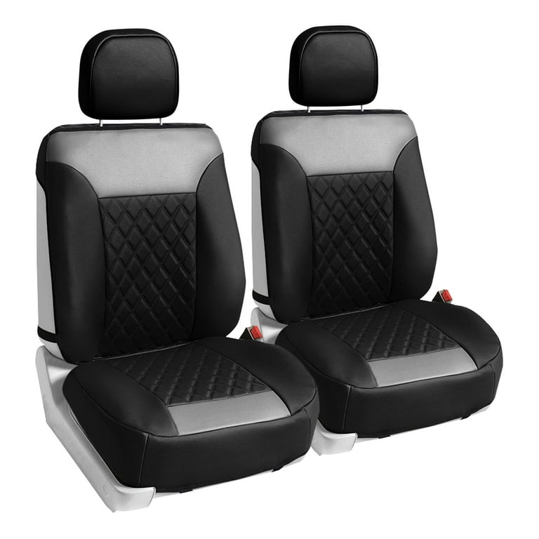 FH Group Deluxe Diamond Pattern Faux Leather Seat Cushions for Car Truck  SUV Van - Gray/Black Front Seats