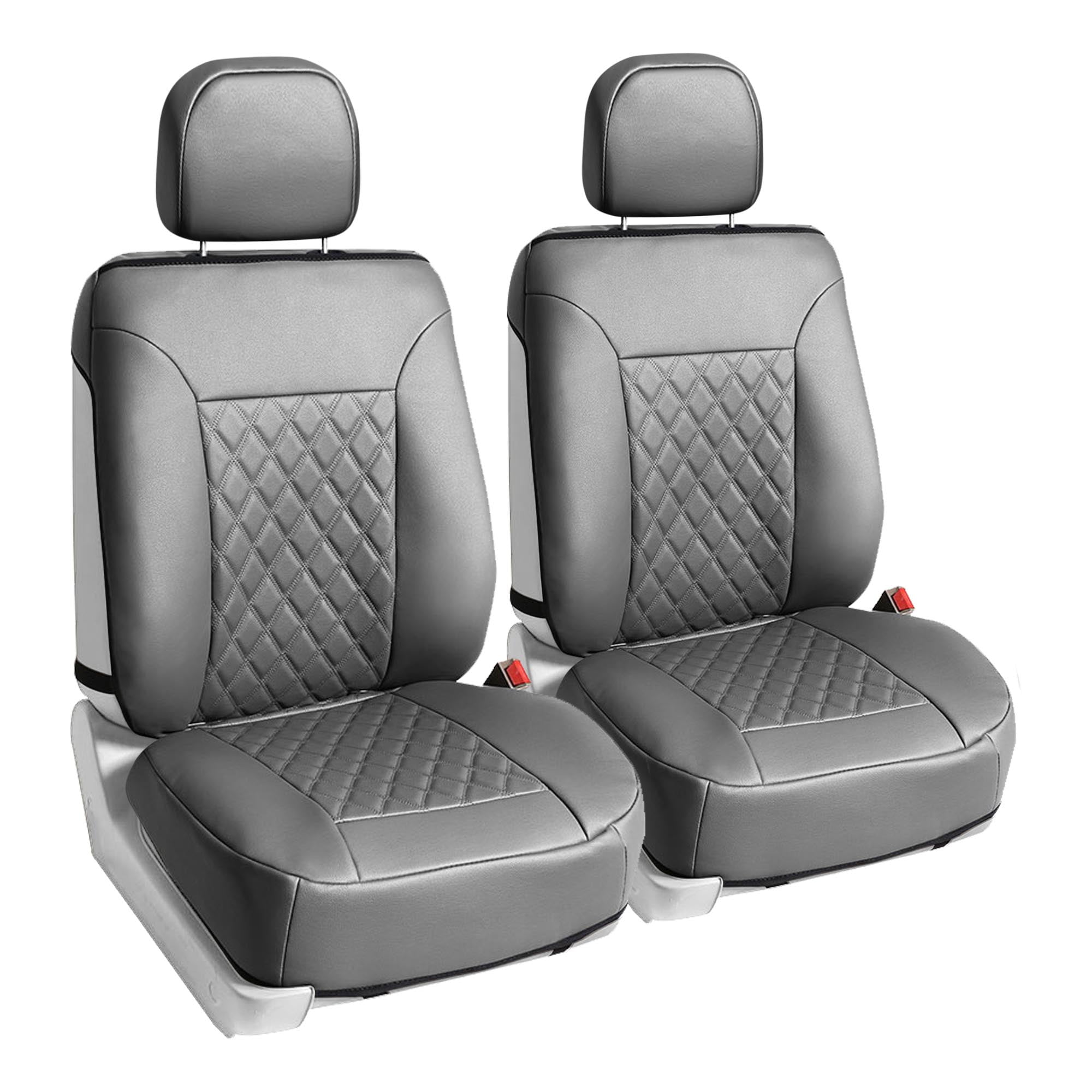 FH Group Universal Faux Leather Diamond Deluxe Front Seat Car Cushion Covers Grey Universal Fit Car Seat Covers