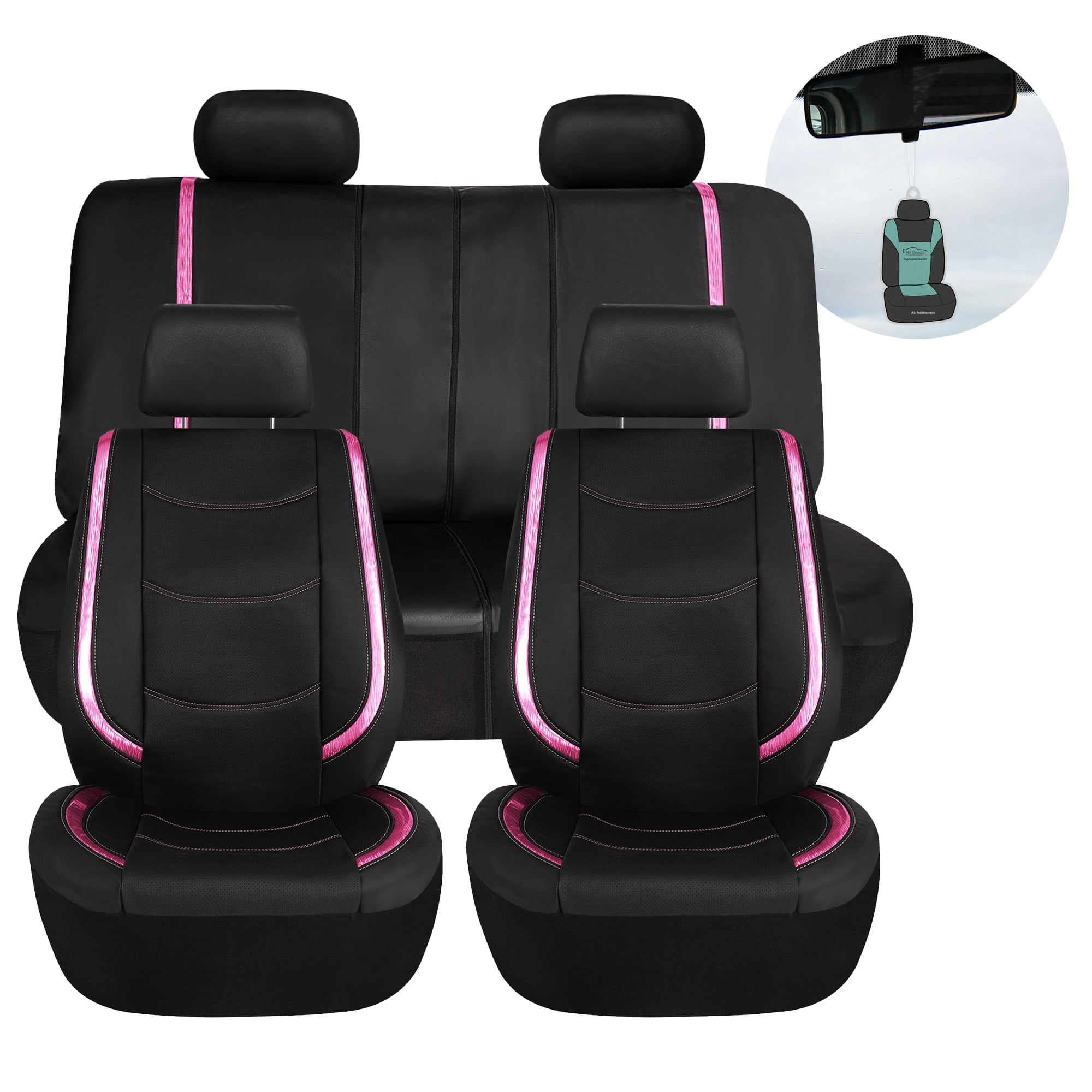 FH Group Deluxe Leatherette Car Seat Covers Universal Full Set Pink with Air Freshener Walmart