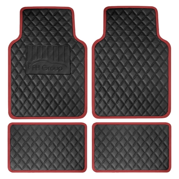 FH Group Deluxe Universal Fit Non-Slip Faux Leather Car Floor Mats Burgundy - 4pc
