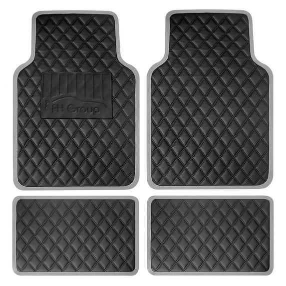 FH Group Deluxe Universal Fit Non-Slip Faux Leather Car Floor Mats Gray - 4pc