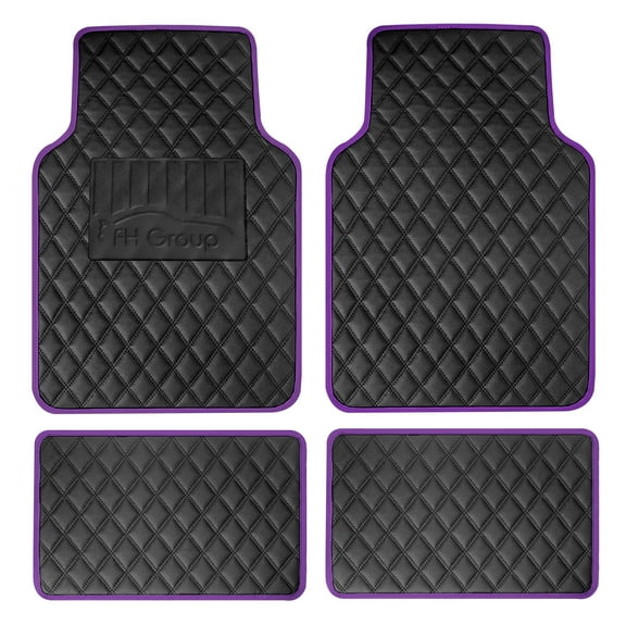 FH Group Deluxe Universal Fit Non-Slip Faux Leather Car Floor Mats Purple - 4pc