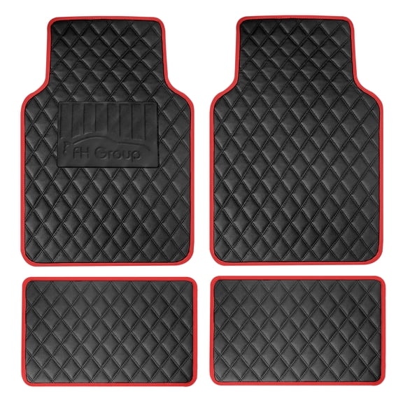 FH Group Deluxe Universal Fit Non-Slip Faux Leather Car Floor Mats Red - 4pc