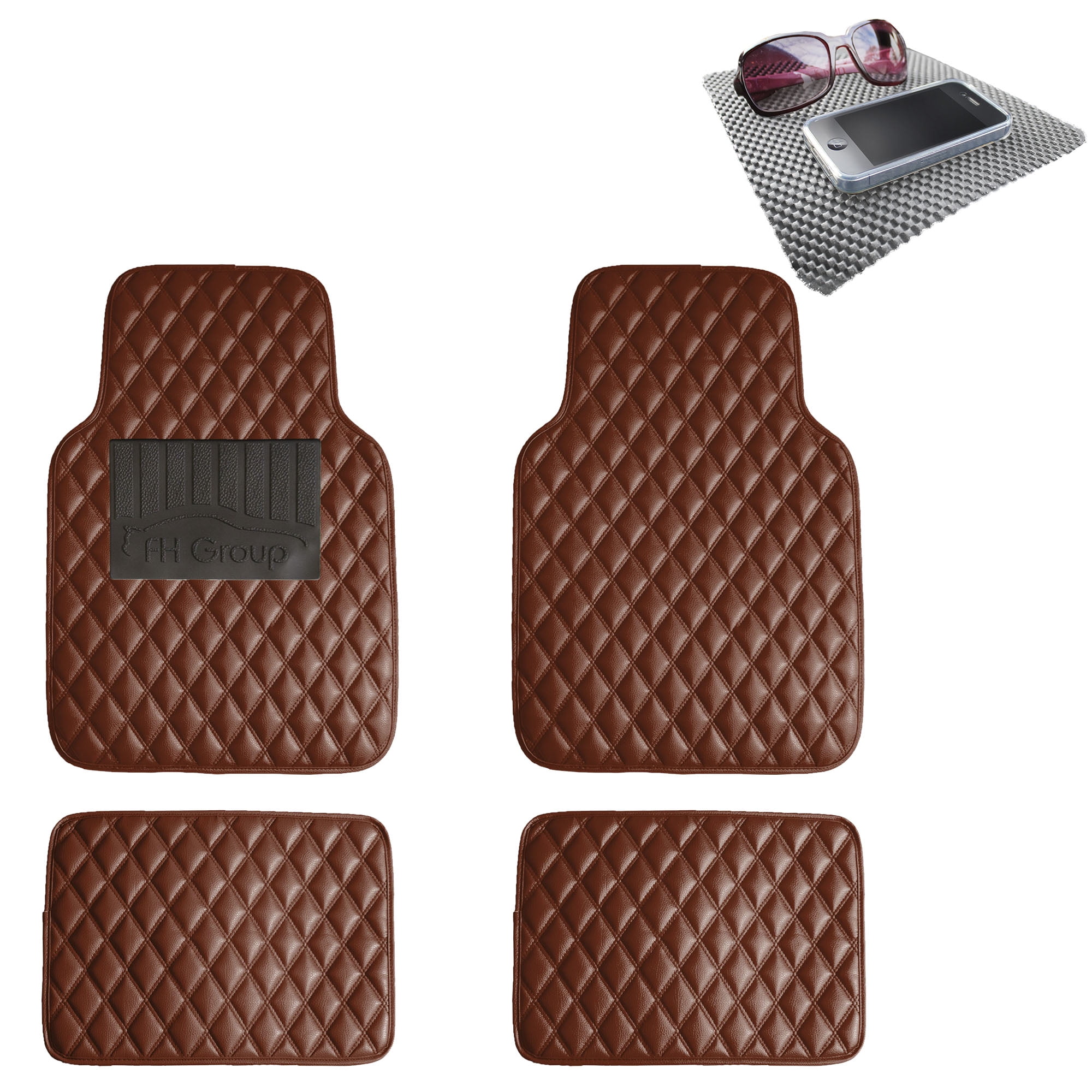 FH Group Diamond Pattern Floor Mats Leather For Car SUV Van Brown w