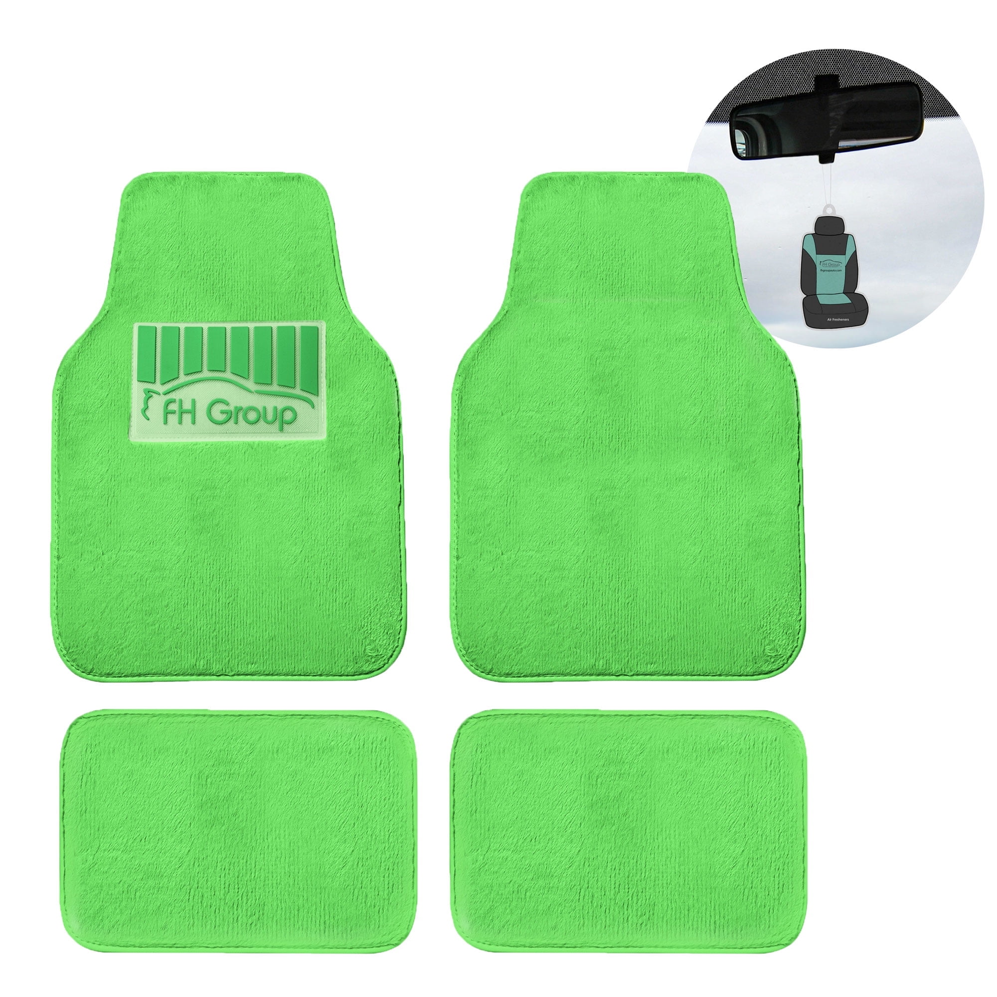 FH Group Doe 16 4-Piece Faux Rabbit Fur, Universal Fit Green Car Floor Mats with Air Freshener