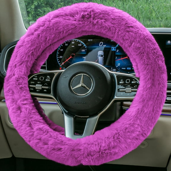 FH Group Doe16 Faux Fur Cozy Soft Fluffy Fuzzy Universal Fit Plush Steering Wheel Cover for Car, SUV, Van, Truck - Purple
