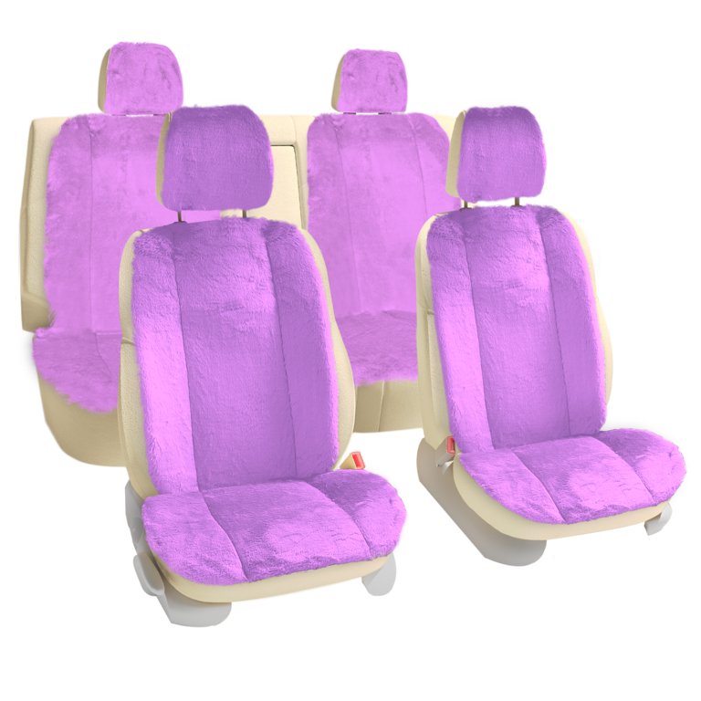 FH Group Doe16 Fluffy Faux Fur Car Seat Cushions Full Set for Most Cars, Trucks, SUVs or Vans Purple Full Set, Size: 5 Seater