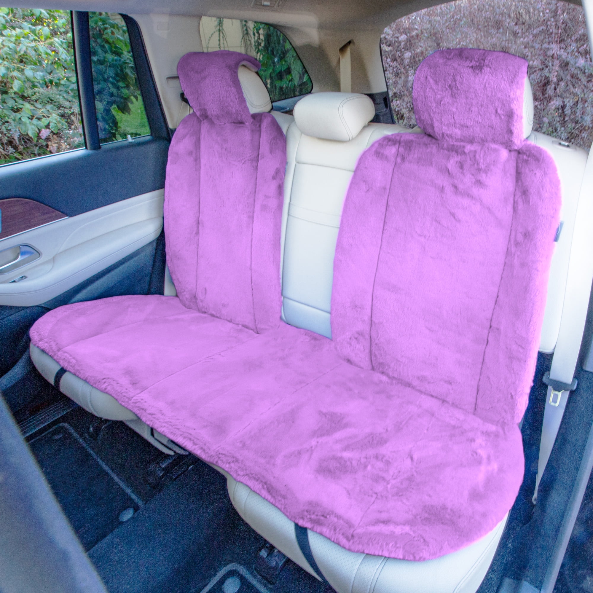 FH Group Doe16 Front Set 22 in. x 20 in. x 4.7 in. Faux Rabbit Fur Car Seat Cushions, Beige