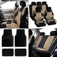thumbnail image 1 of FH Group FH Travel Master Car Seat Covers for Auto, Complete Seat Covers Set with Black Carpet Floor Mats, Beige Black, 1 of 4