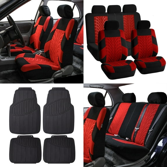 FH Group FH Travel Master Car Seat Covers for Auto Complete Seat Covers Set with Black Floor Mats Red Black