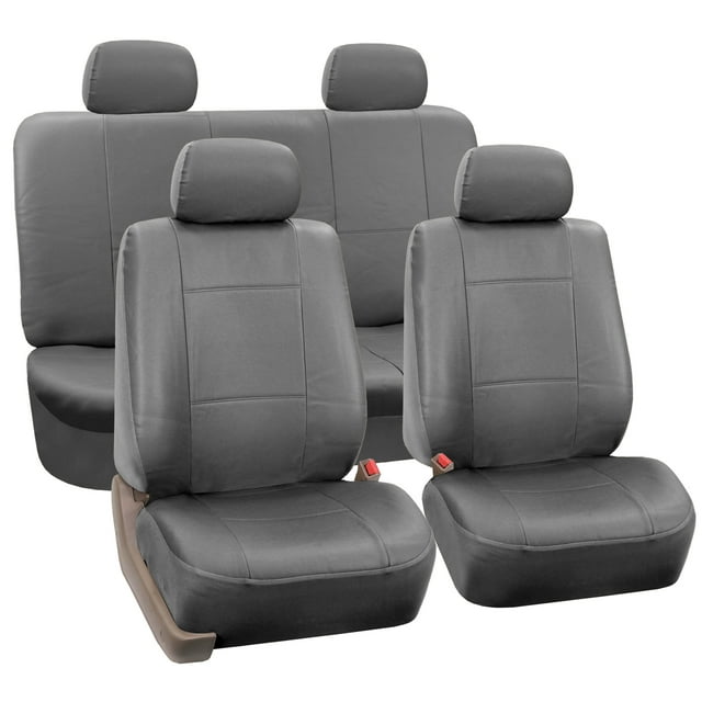 FH Group Faux Leather Airbag Compatible and Split Bench Car Seat Covers, Full Set, Gray