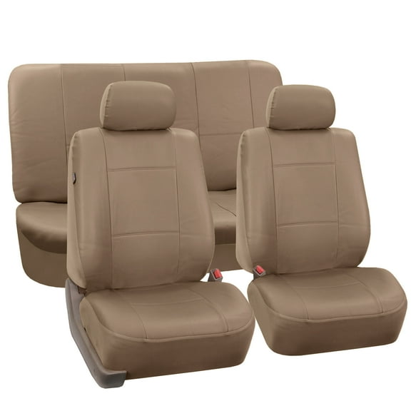 FH Group Faux Leather Airbag Compatible and Split Bench Car Seat Covers, Full Set, Tan