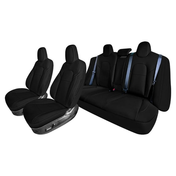 FH Group Faux Leather Car Seat Covers 2017-2024 for Tesla Model 3, Custom Fit Full Set Black with Air Freshener