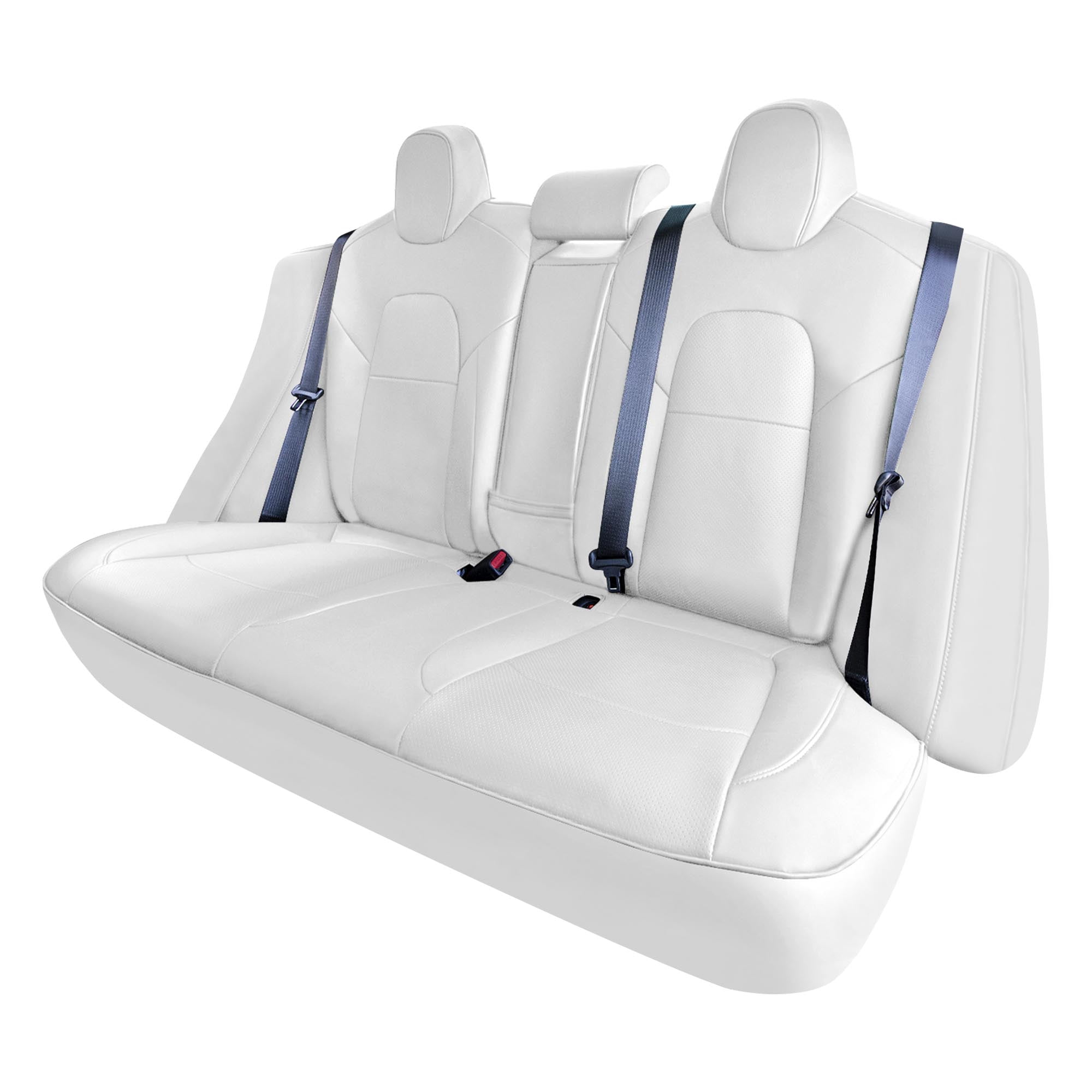 FH Group Faux Leather Car Seat Covers 2017-2024 for Tesla Model 3, Custom Fit Rear Set White with Air Freshener